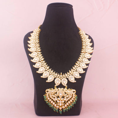 Traditional Jadau Kundan Mango Haram With Green Drops