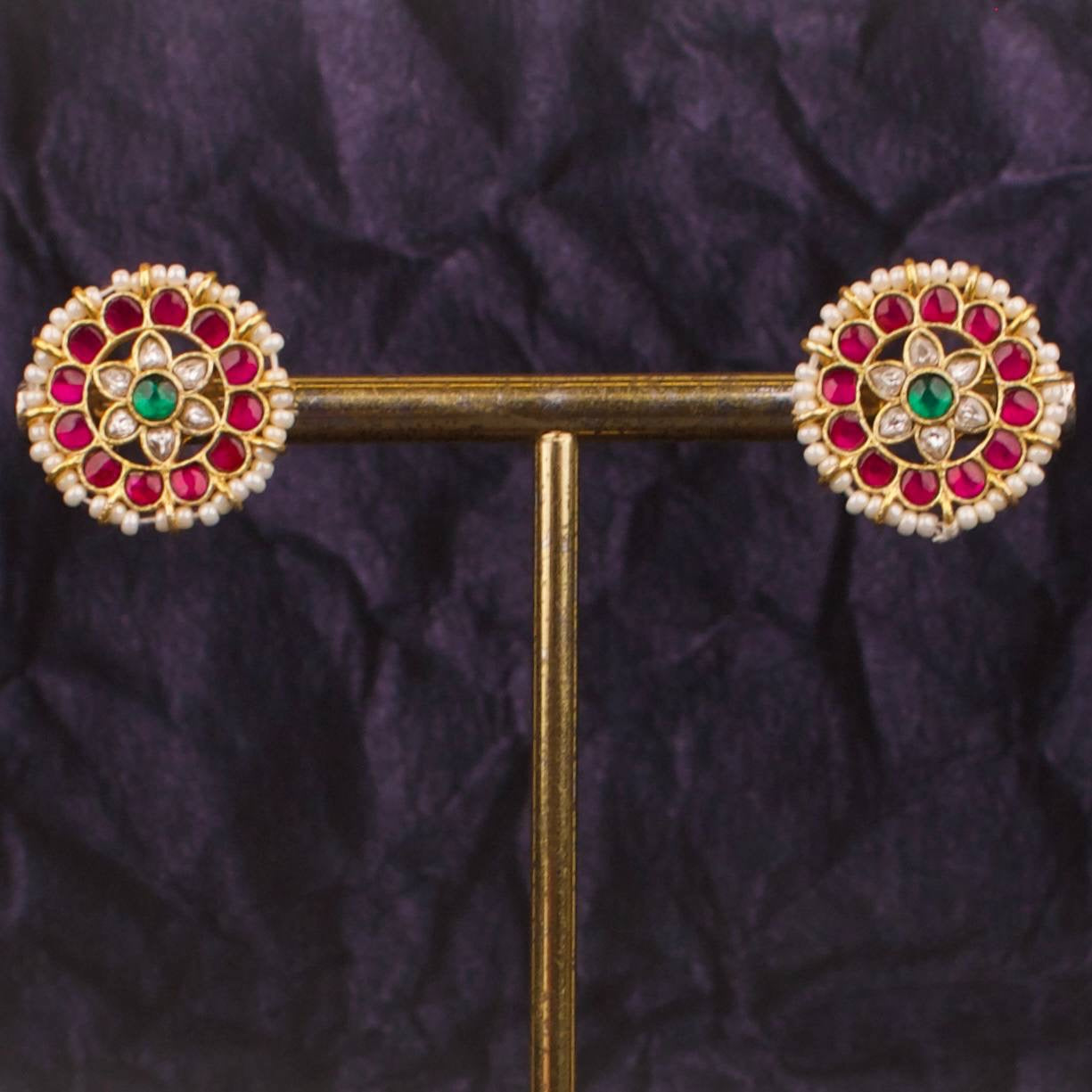 Floral Studded Circular Jadau Kundan Stud Earrings