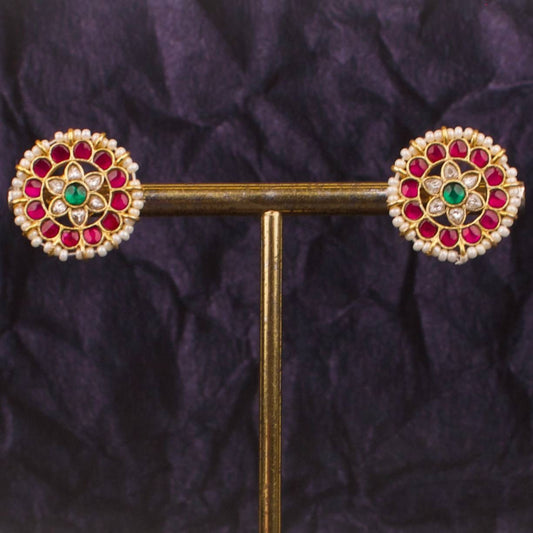 Floral Studded Circular Jadau Kundan Stud Earrings