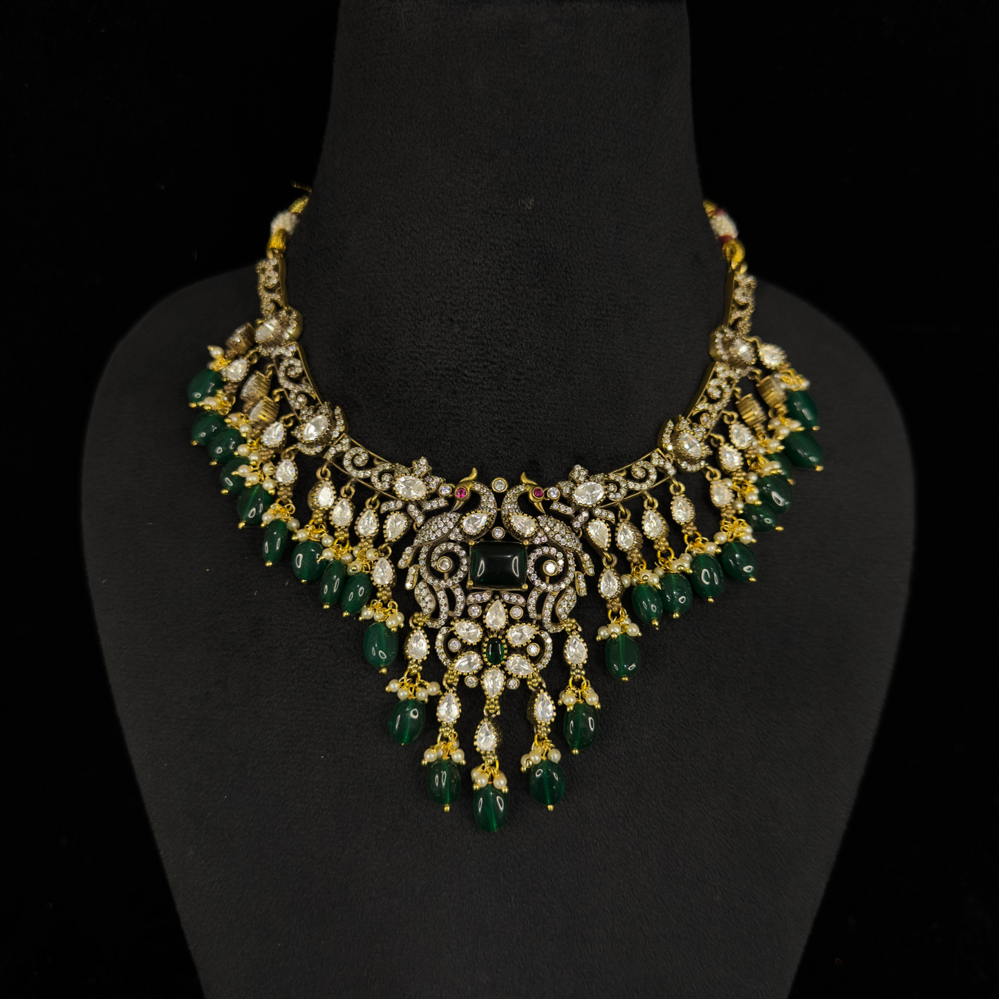 Victorian Peacock Kanti Necklace with matching earrings