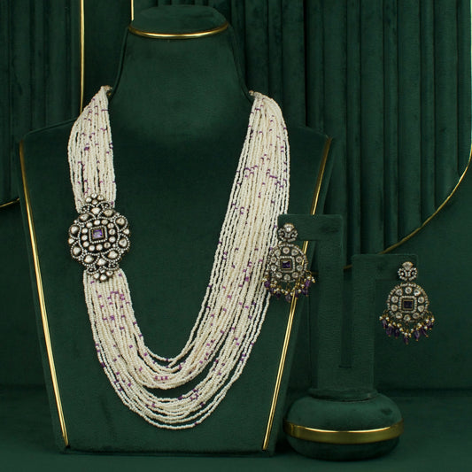 Regal Victorian Pearl Side Locket Necklace Set