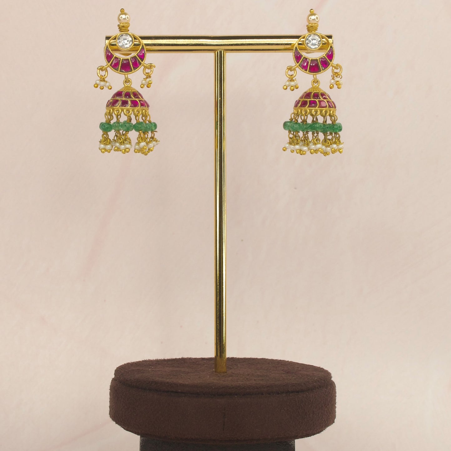 Unique jadua kundan jhumki with beads and pearls