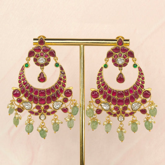 Majestic Ruby Glow Jadau Kundan Chandbali Earrings