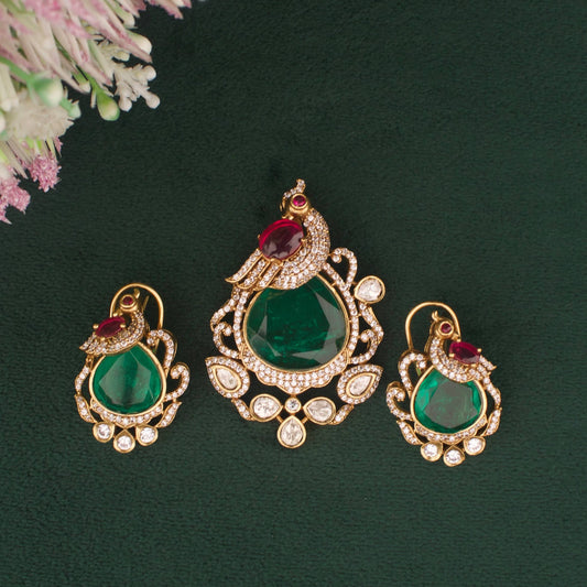 Royal Victorian Peacock Design Locket With Matching Earrings