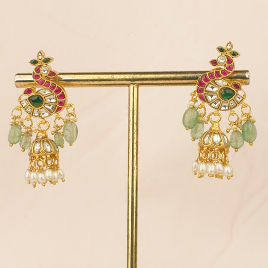 Elite Peacock Studded Jadau kundan Jhumka Earrings