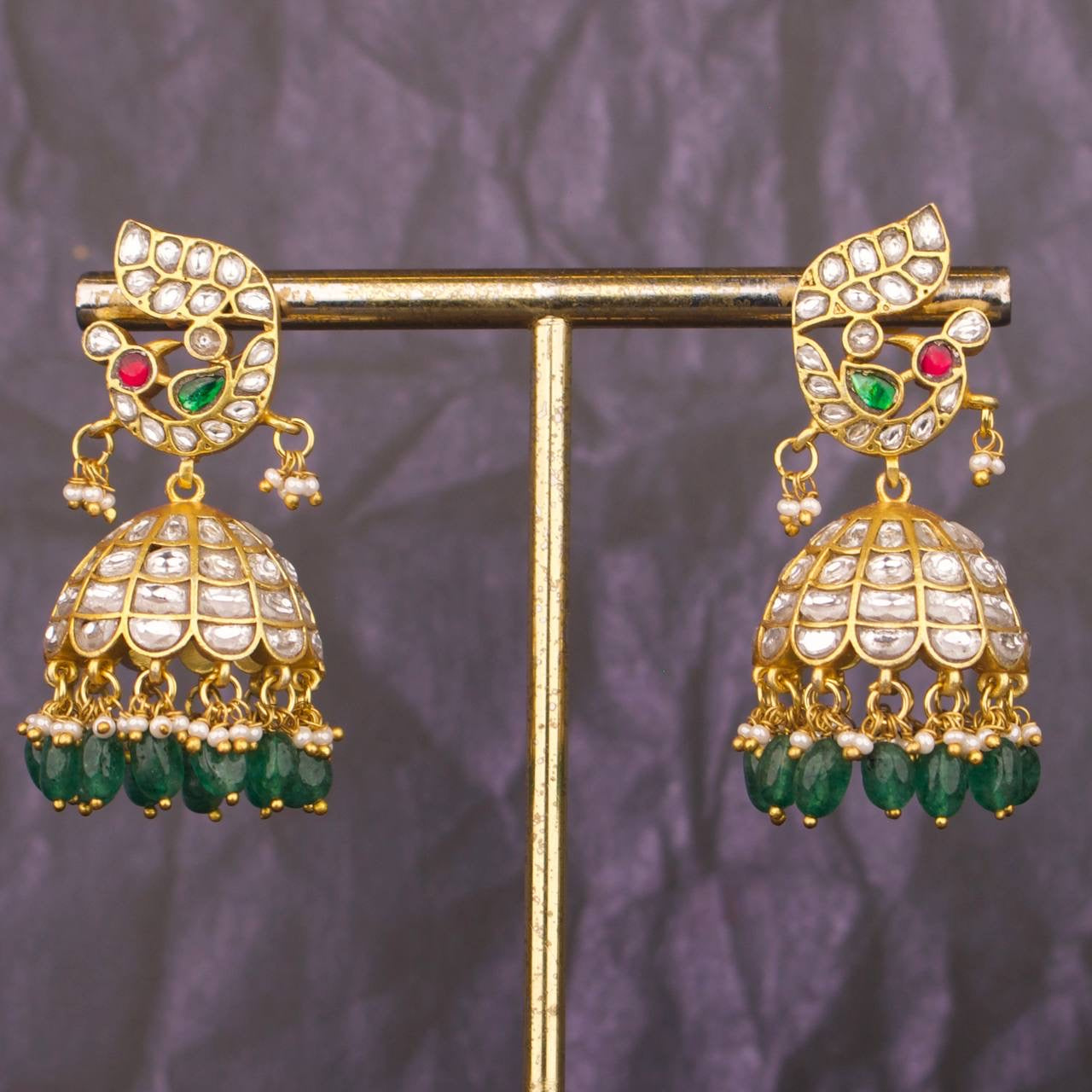Beauteous Peacock Design Studded Jadau Kundan Jhumki