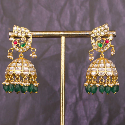 Beauteous Peacock Design Studded Jadau Kundan Jhumki - Alternate View 2