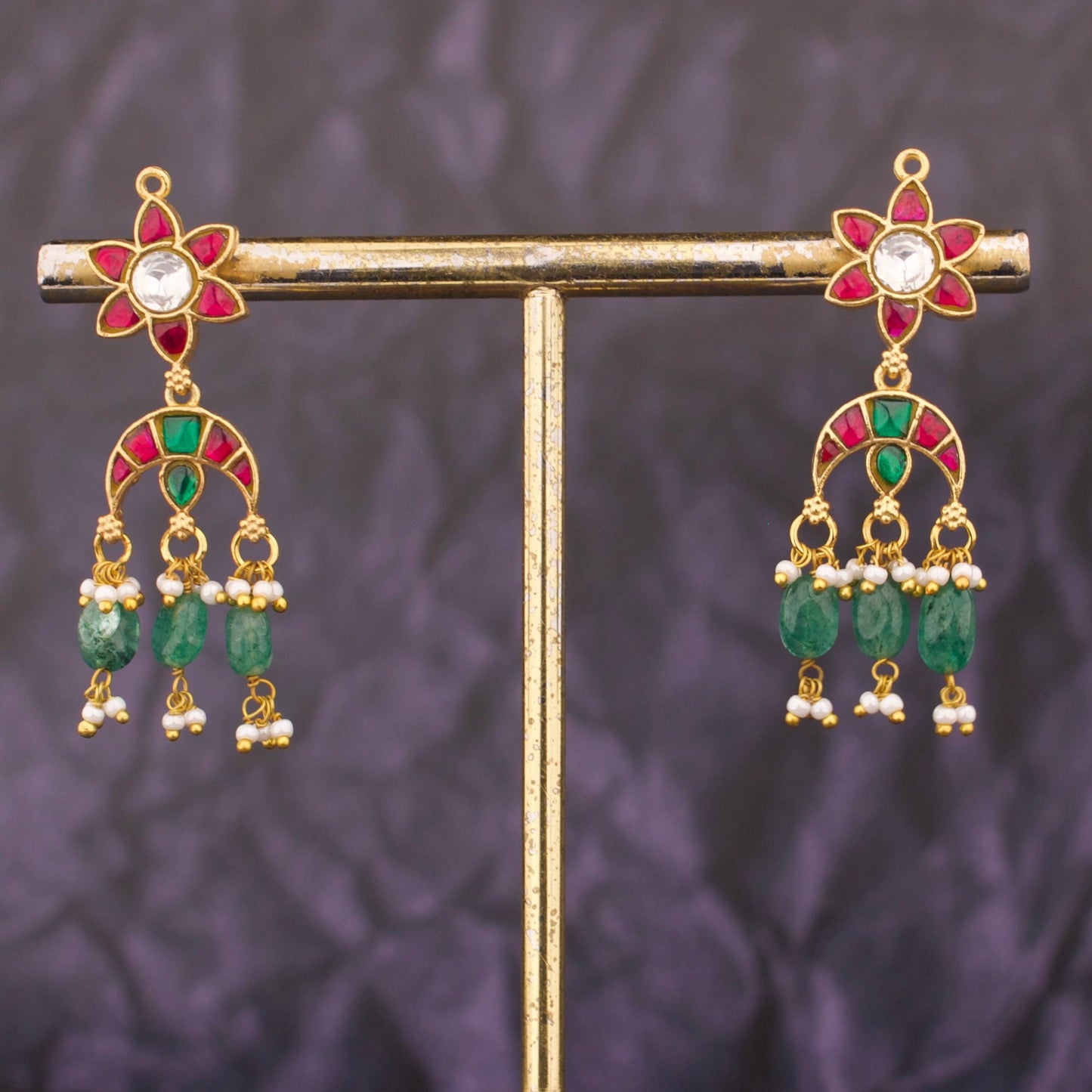 Flower Studded Jadau Kundan Hanging Earring