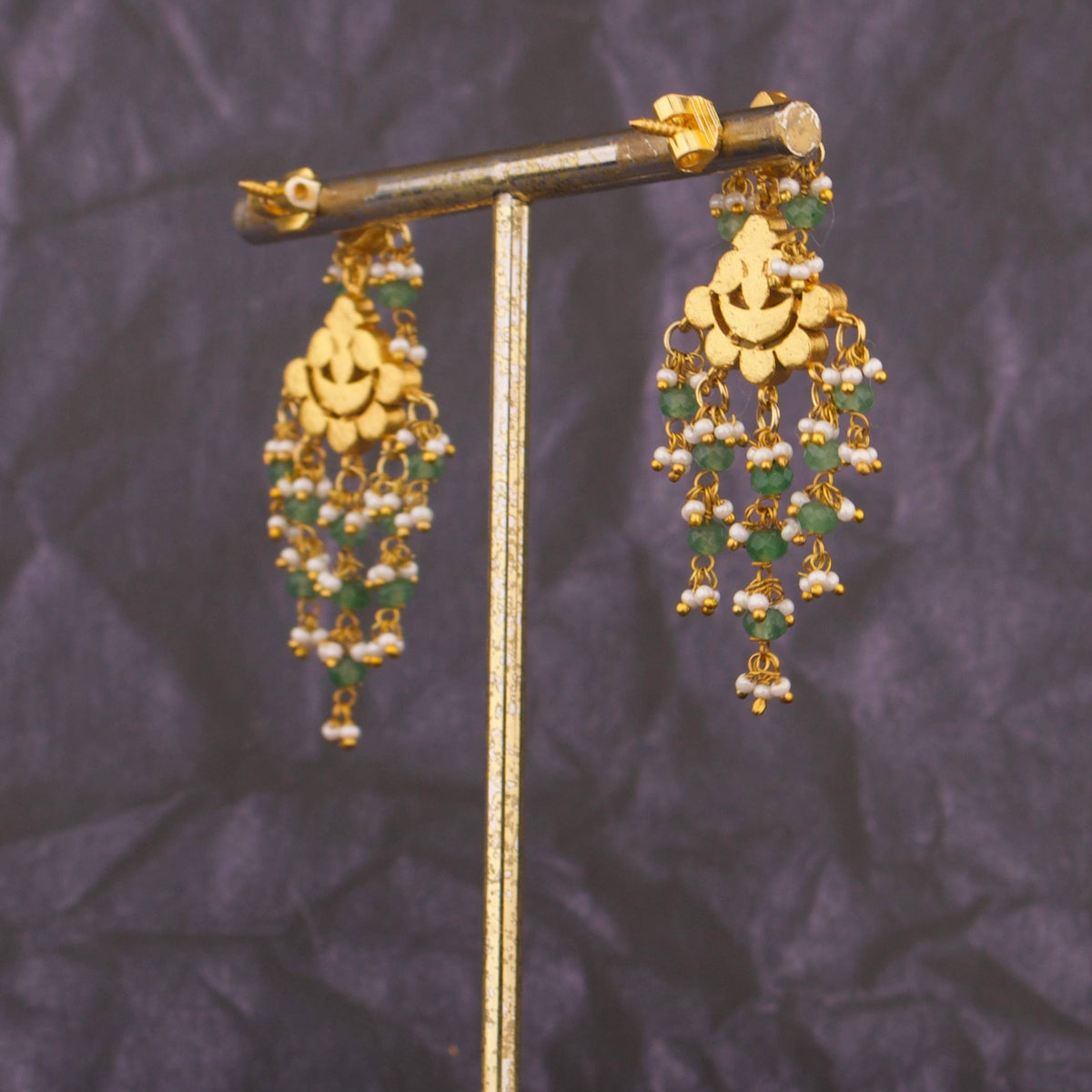Unique Jadau Kundan Chandbali Earrings Craftsmanship & Detail View - Dulhan Jewels