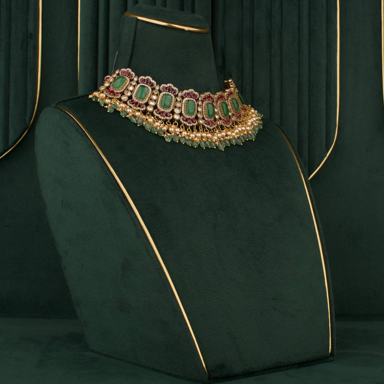 Designer Victorian Polki Fusion Chokers With Matching Earrings