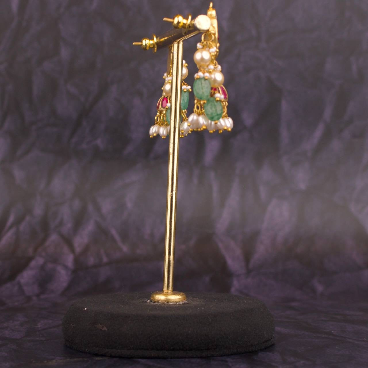Unique Jadau Kundan Jhumki With Pearl & Beads Hanging