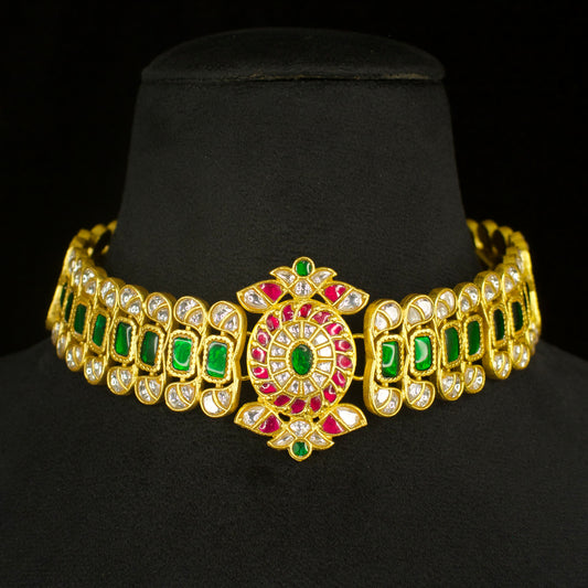 Exquisite Ruby & Emerald Jadau Kundan Choker Necklace