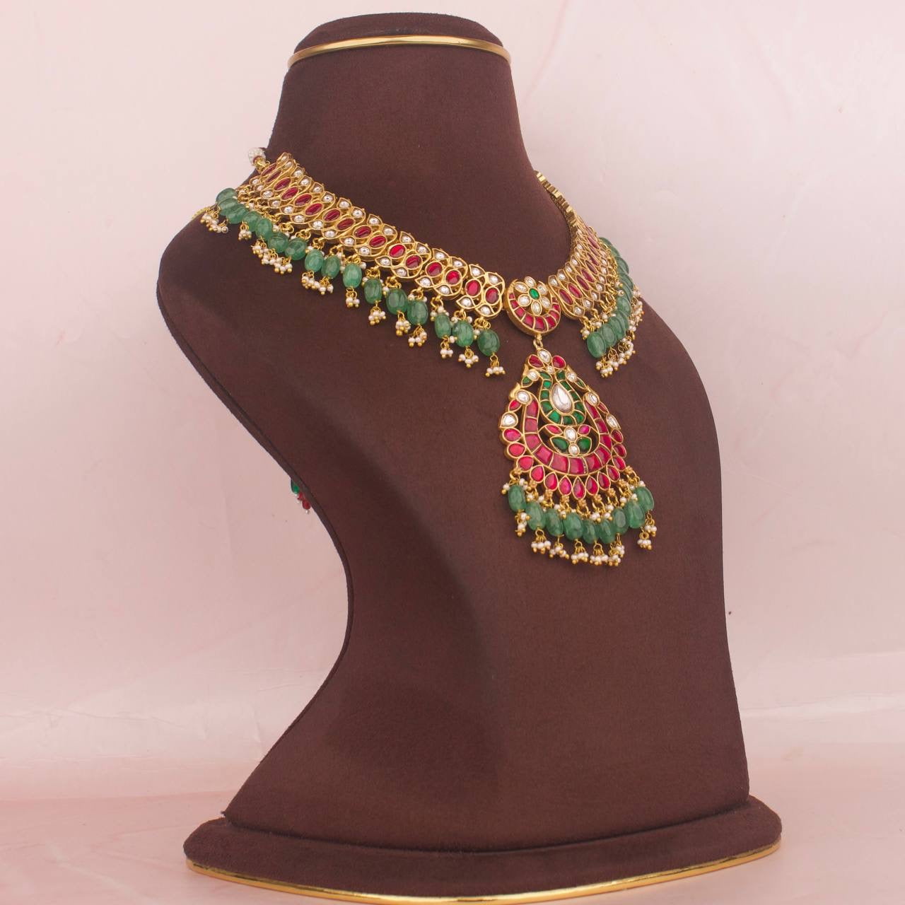 Unique Gold Inspired Jadau Kundan Necklace With Guttapusalu Hangings