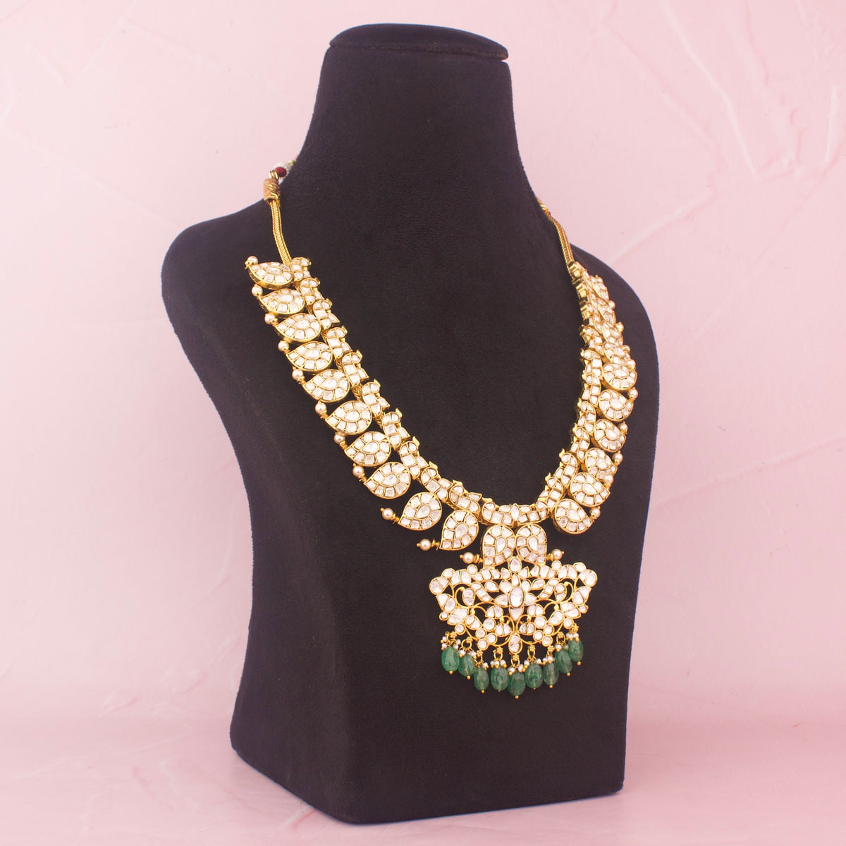 Traditional Moissanite Polki Mango Haram With Strawberry Beads