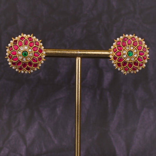 Floral Studded Jadau Kundan Stud Earrings
