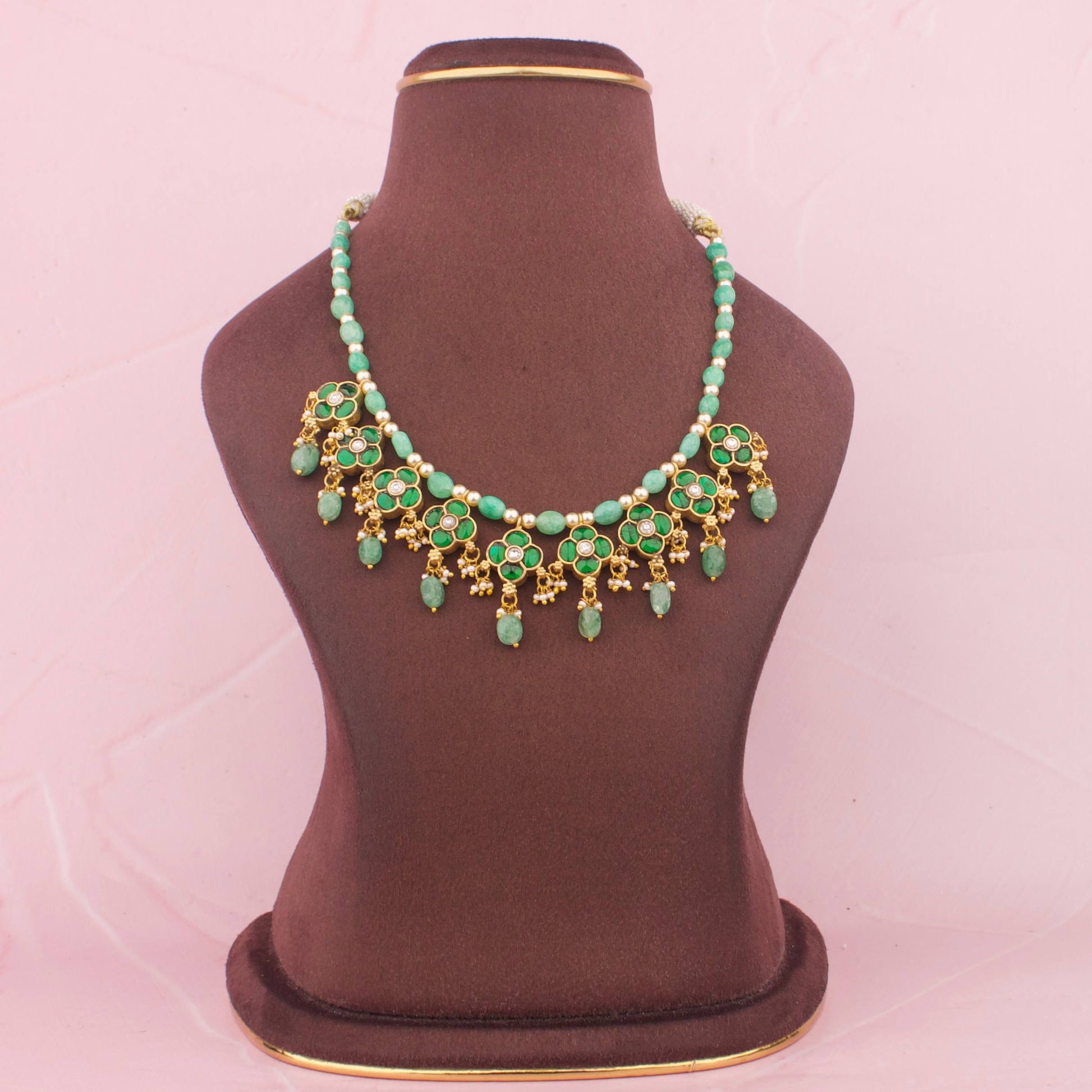 Side Angle & Craftsmanship View of Reversible Jadau Kundan 2 In 1 Beads Necklace | Dulhan Jewels