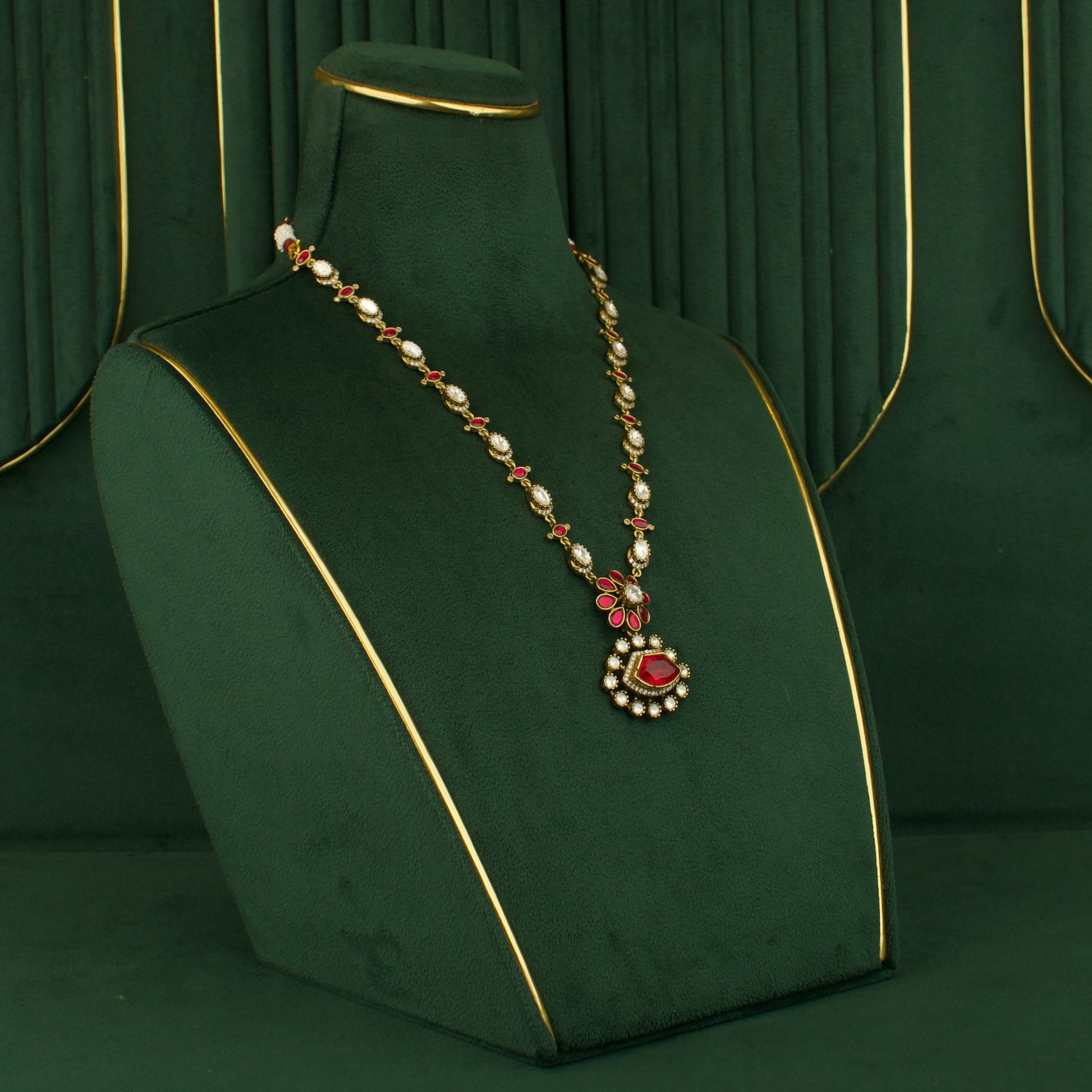 Majestic Victorian Finishing Shorts Necklace With Latest Flower Design Earrings by DULHAN JEWELS