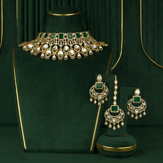 Intricate Design Polki Victorian Choker with Matching Earrings