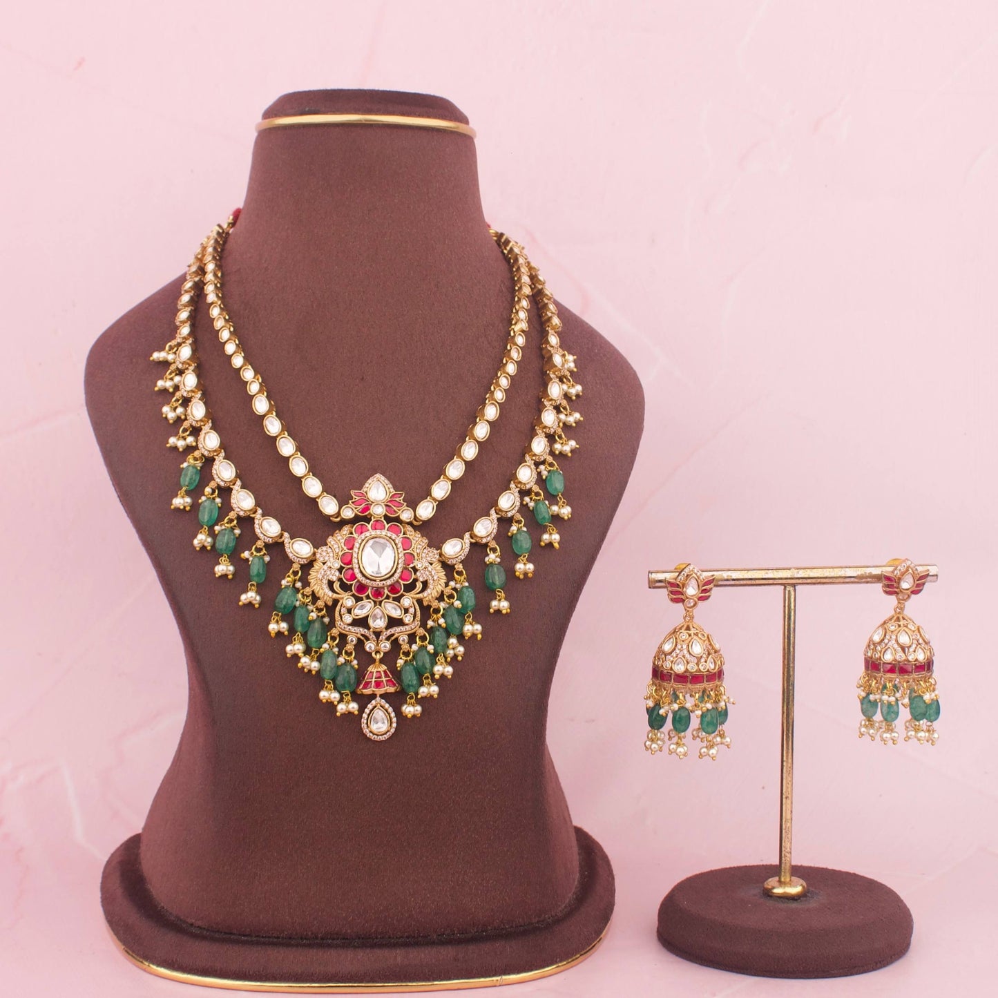 Fusion Moissanite Polki Kundan Layered Necklace Set