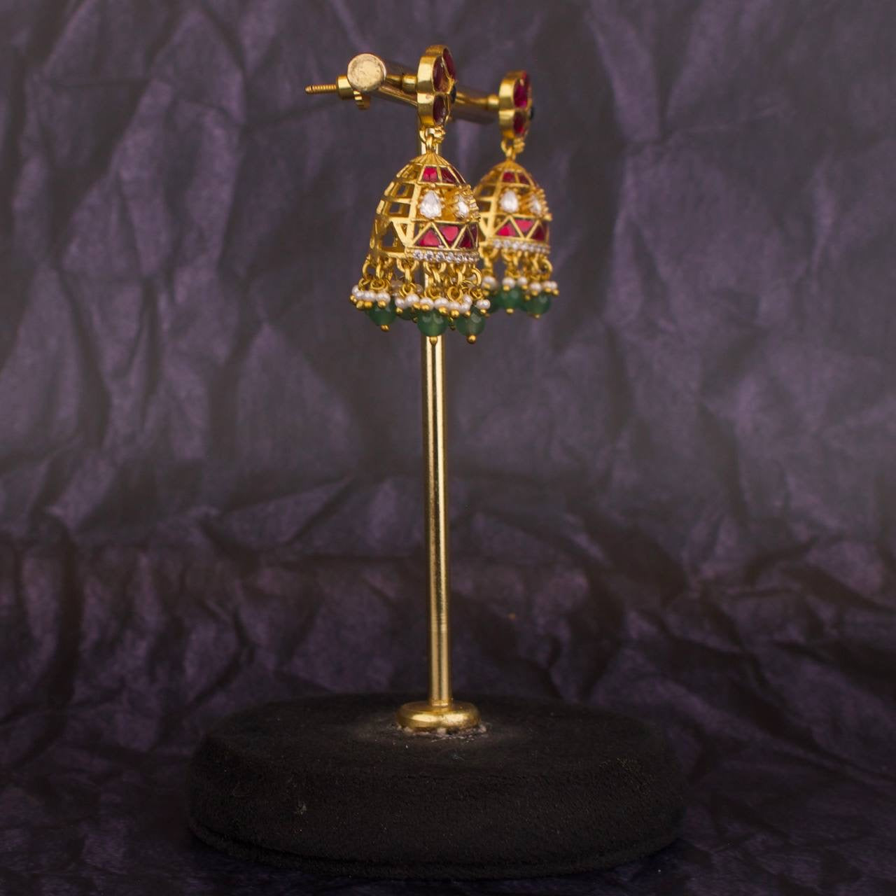 Floral Studded Jadau Kundan Sleek Jhumki Earrings