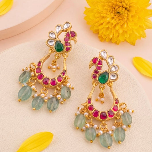 Peacock Studded Jadau Kundan Chandbali Earrings
