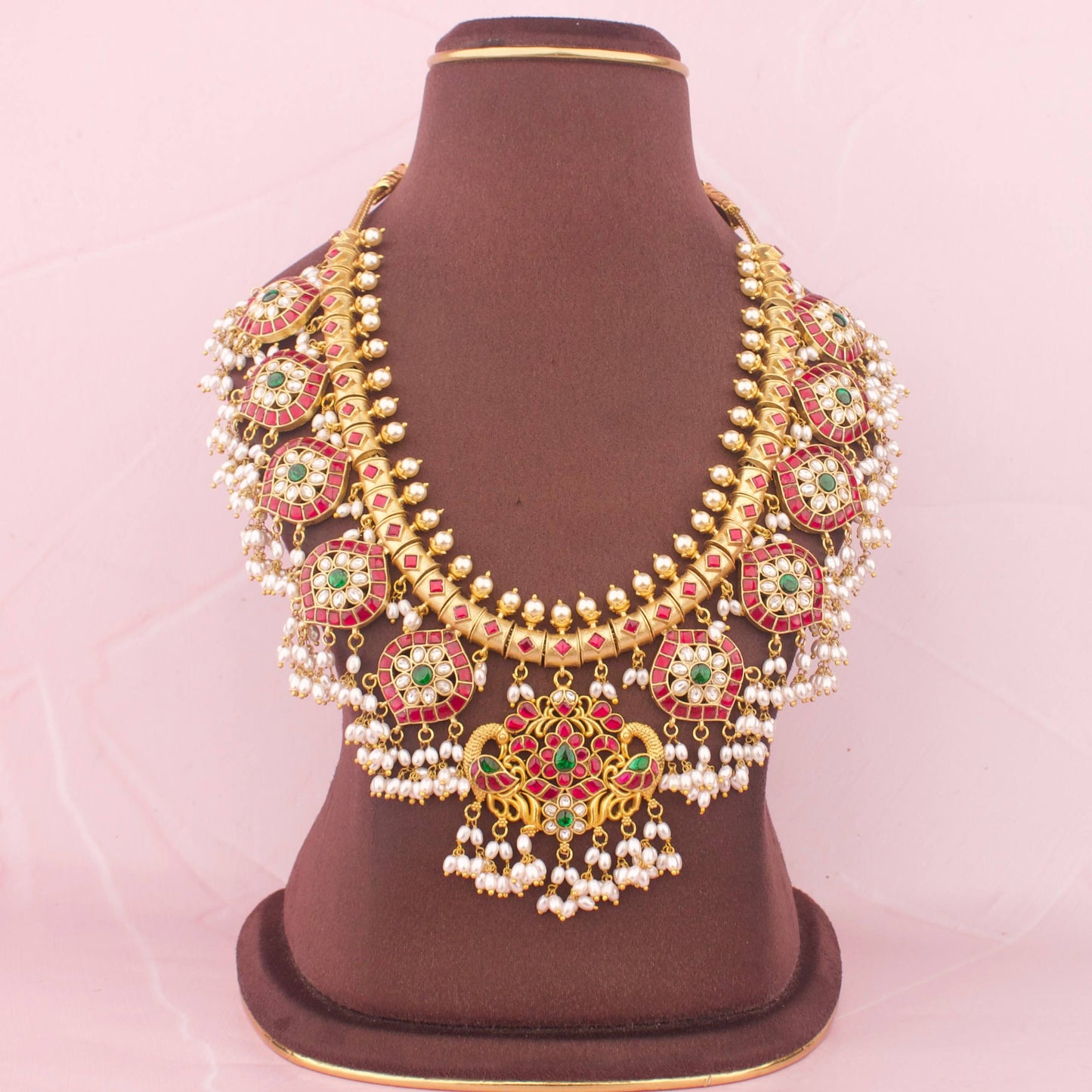 Royal Jadau Kundan Necklace With Guttapusalu Hangings