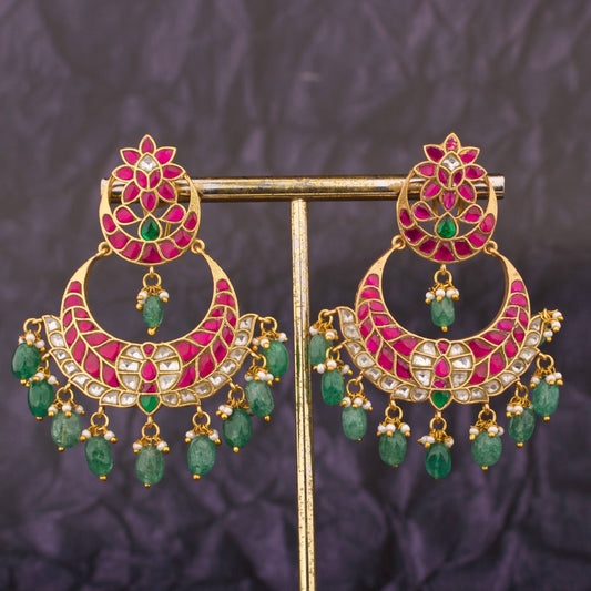 Bridal Exquisite Jadau Kundan Chand Bali Earrings