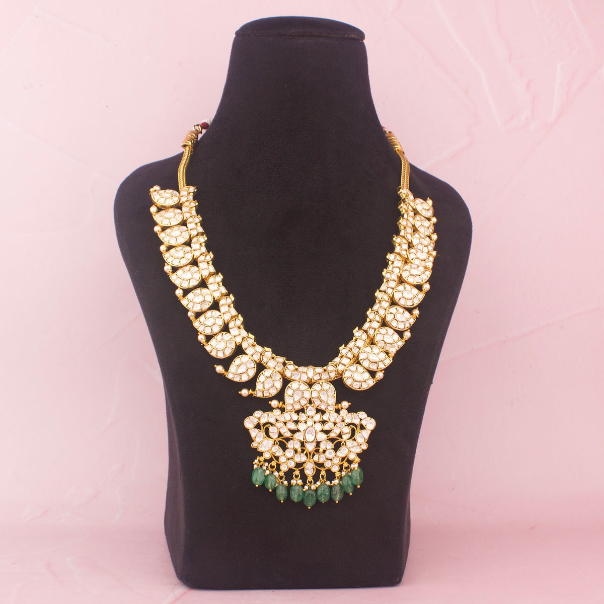 Traditional Moissanite Polki Mango Haram With Strawberry Beads