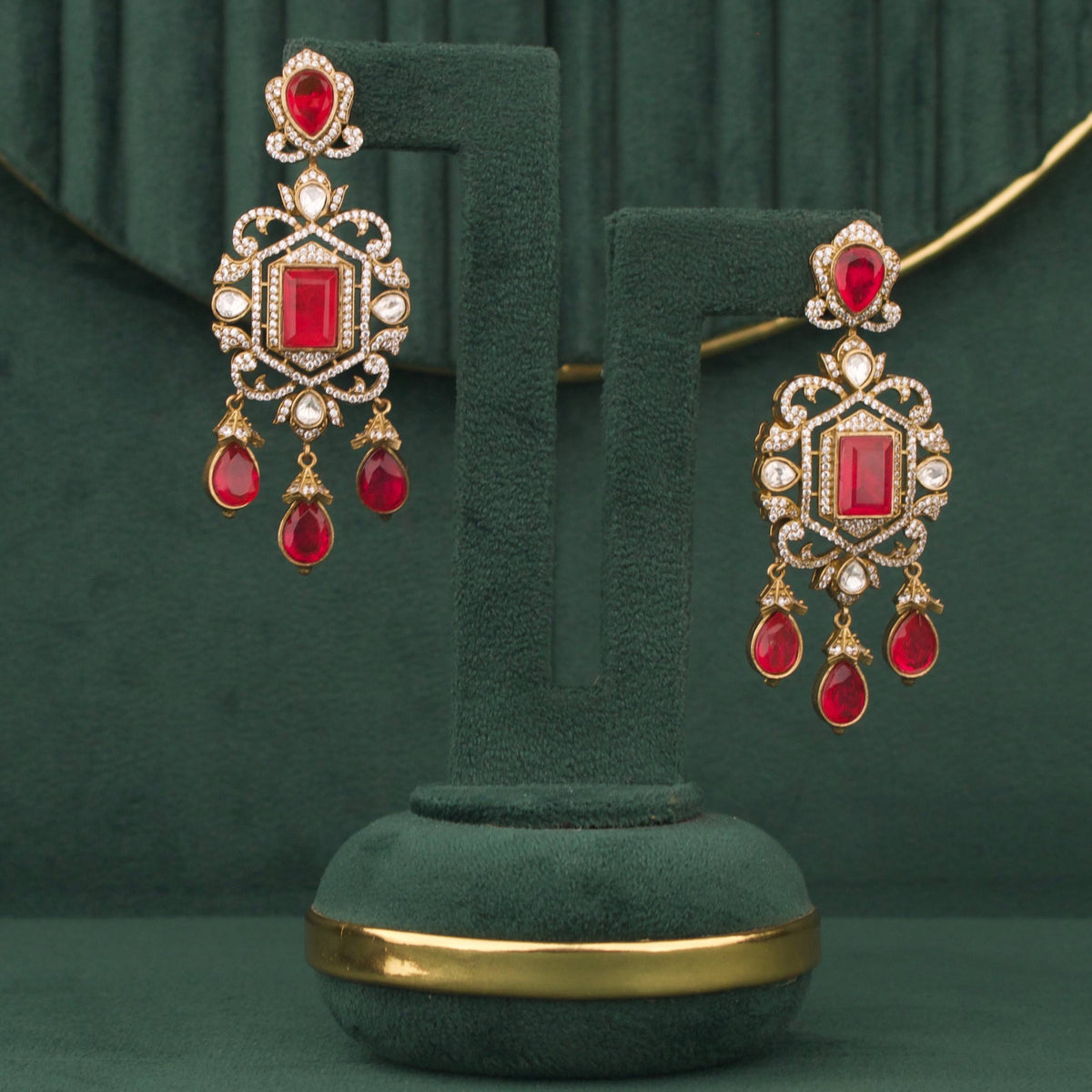 Royal Heritage Polki Jadau Kundan Layered Necklace Set With Matching Earrings Styling Angle View 4 - Dulhan Jewels