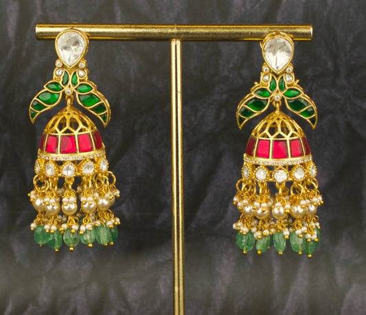 Fusion Polki Studded Jadau Kundan Jhumka Earrings - DULHAN JEWELS