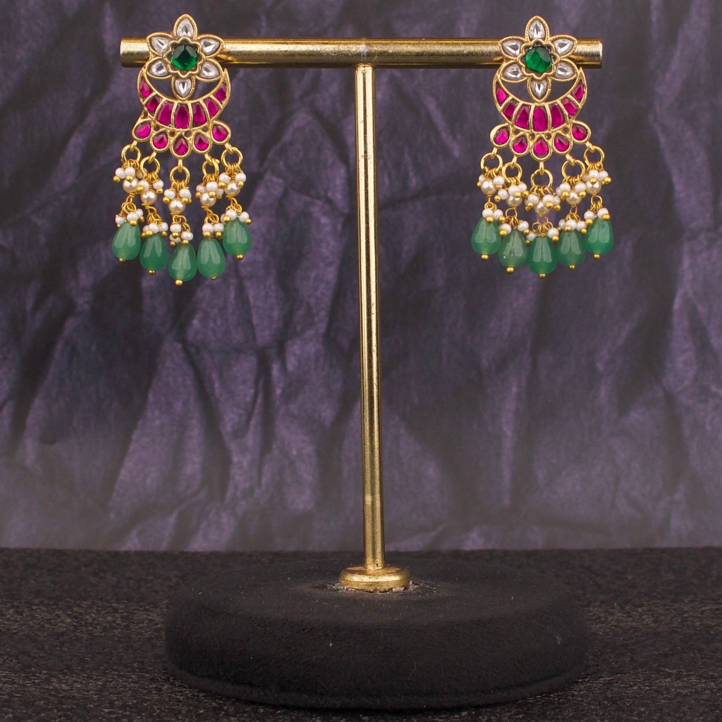 Exquisite Jadau Kundan Chand Design Studs Earrings