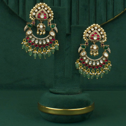 Grand Polki Mehandi Victorian Chand Bali Earrings