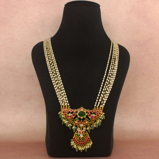 Traditional jadau kundan ricepearl rani haram with 22k gold plating