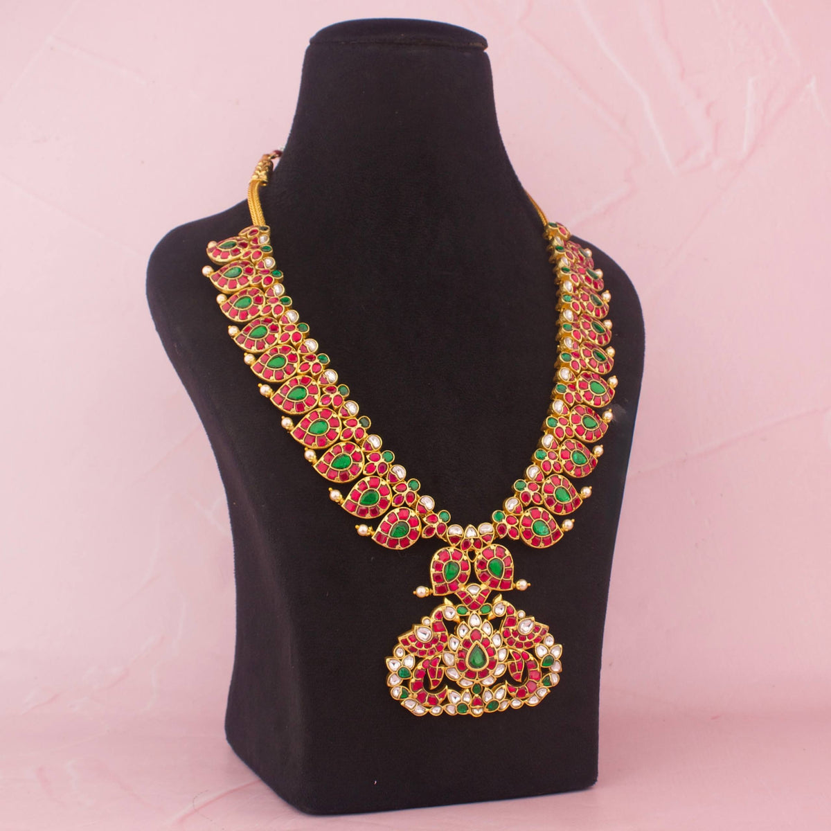 Traditional Jadau Kundan Long Mango Haram With Peacock Design Pendant