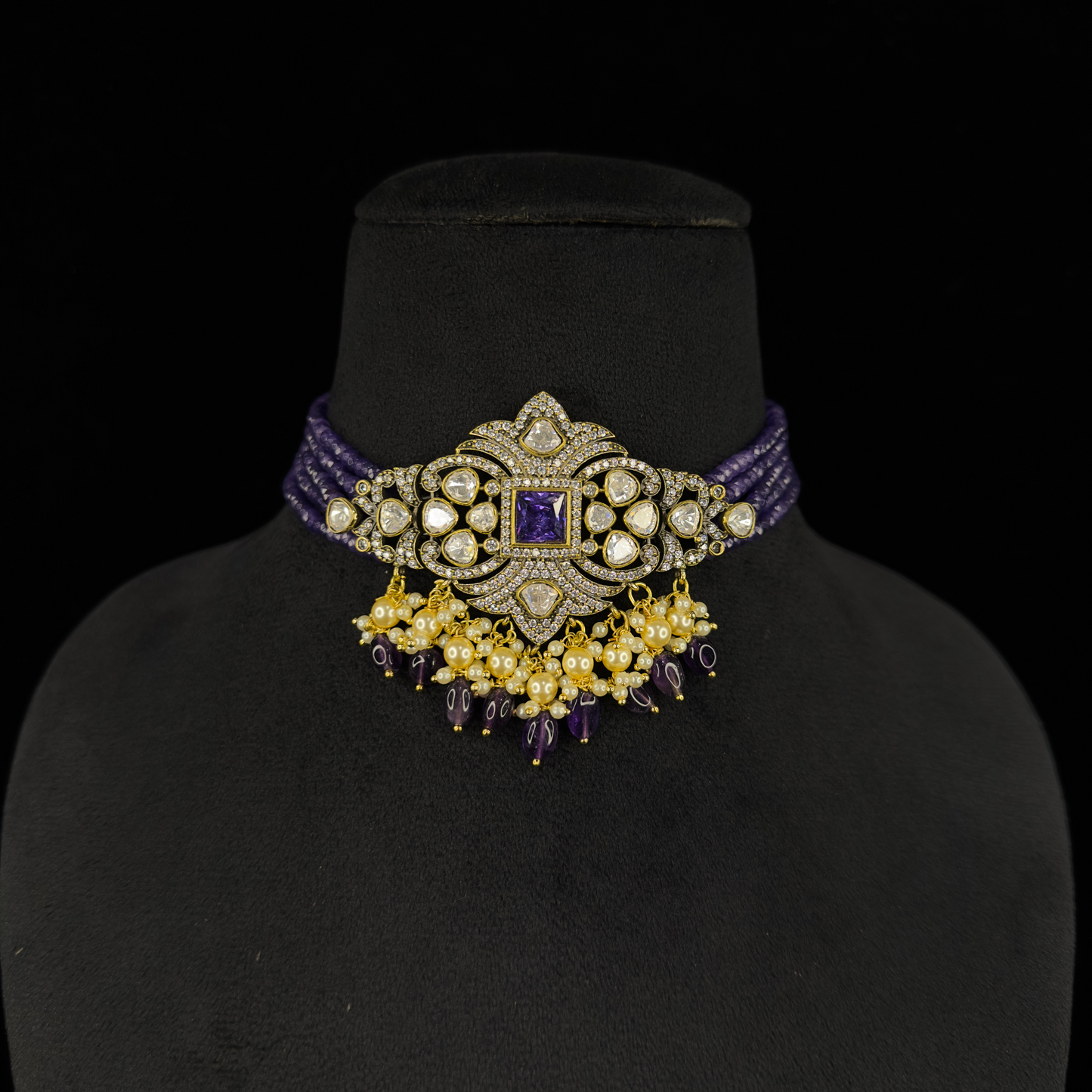 Traditional Victorian Choker Set with AD & Polki stones