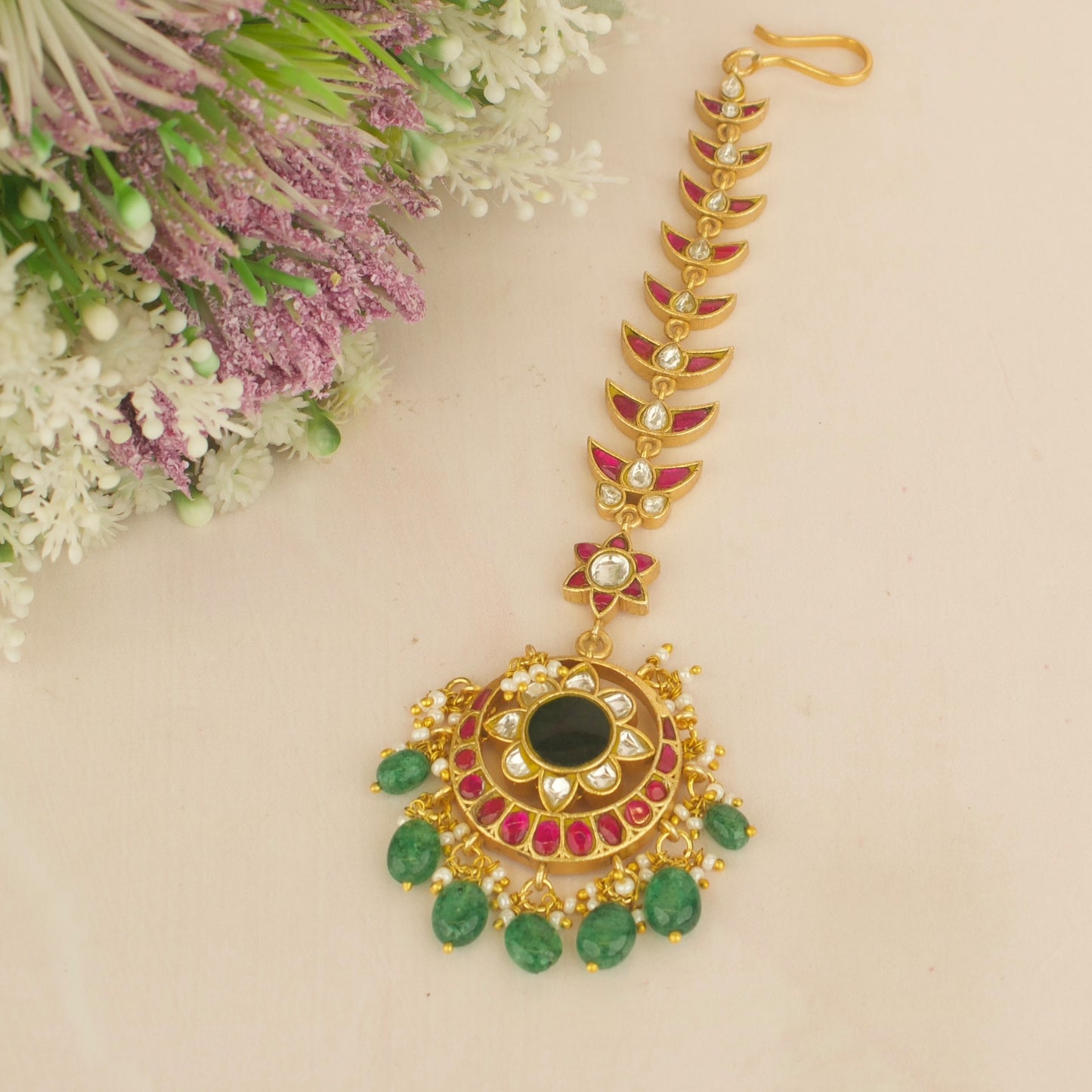 Dazzling Jadau Kundan  Floral Chandbali Design Maangtikka