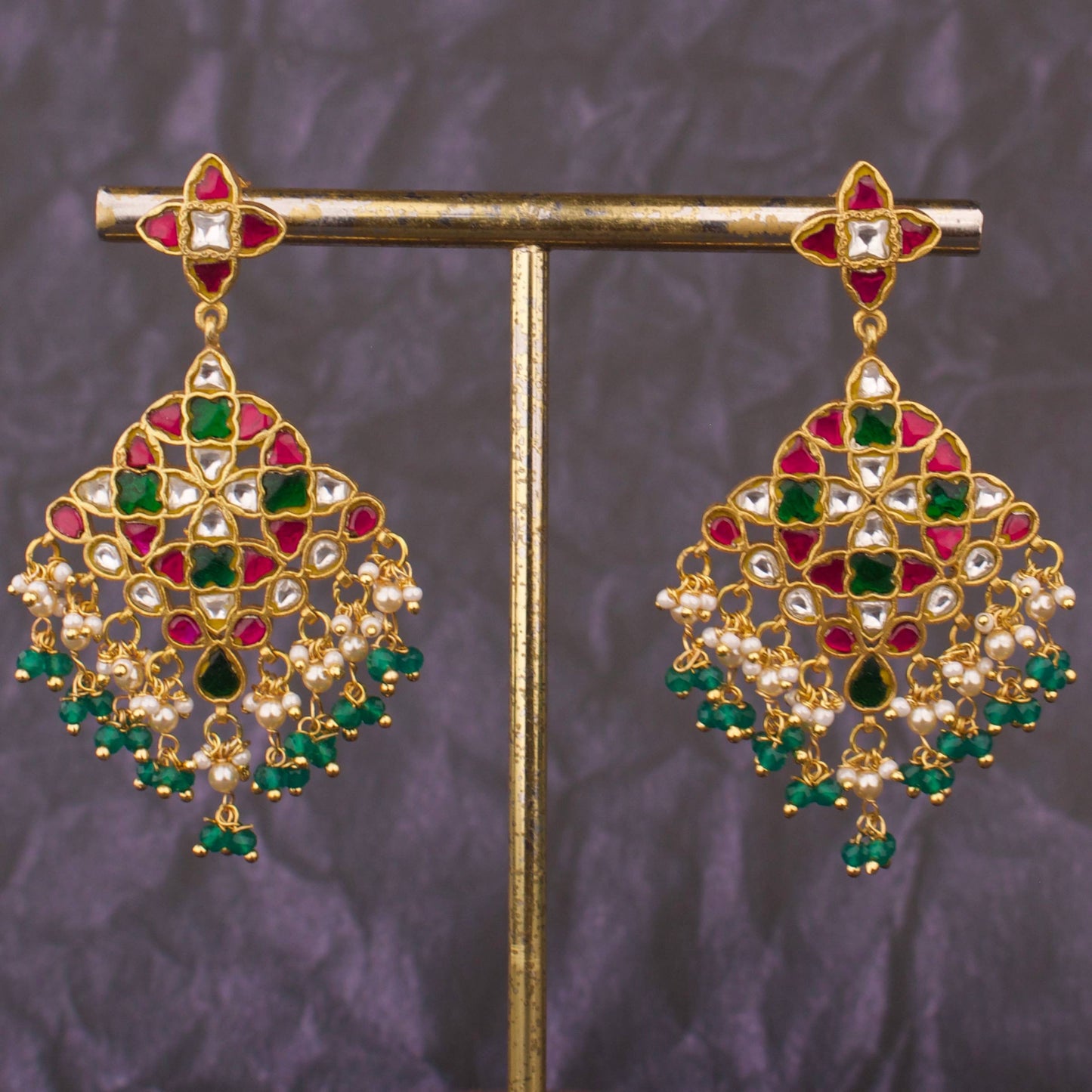 Unique Gold Style Jadau Kundan Hanging Earrings