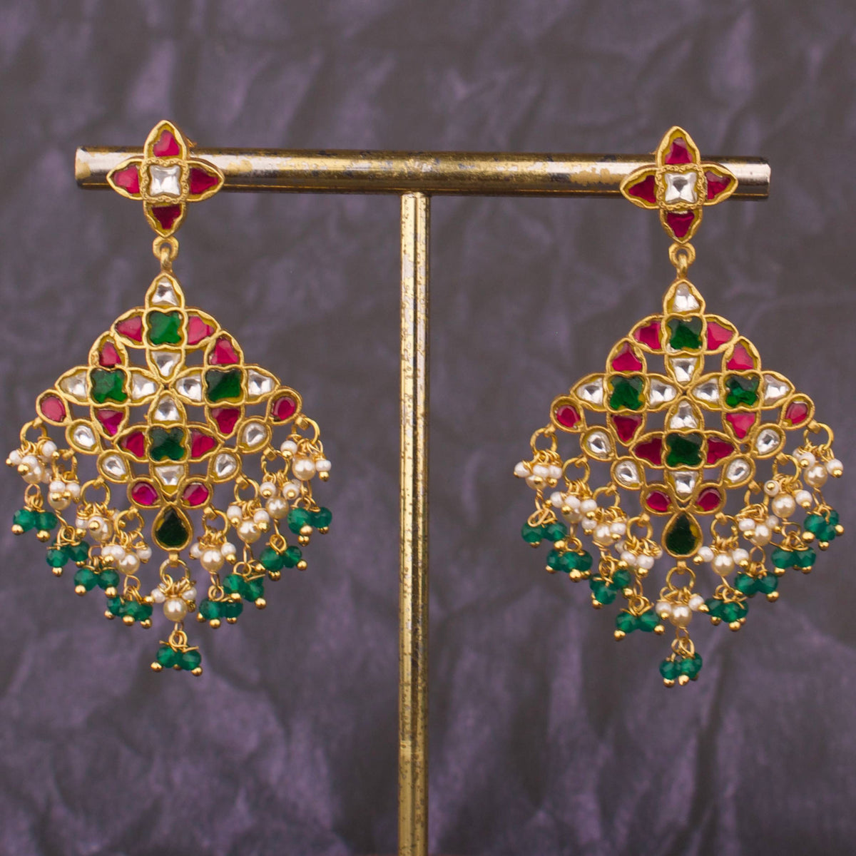 Unique Gold Style Jadau Kundan Hanging Earrings