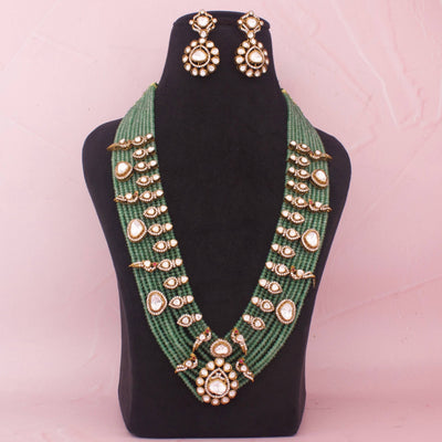 Grand Bridal Green Polki Bead Necklace Set with Earrings