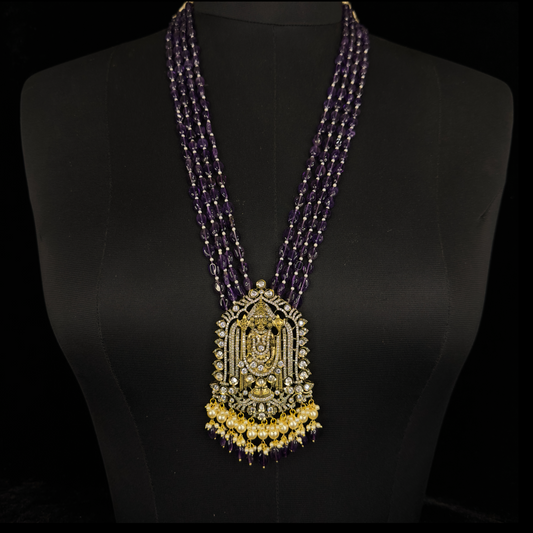 Lord Balaji Victorian Beads Mala in royal amethyst colour. This Victorian Jewellery is available in the Amethyst colour variant. 