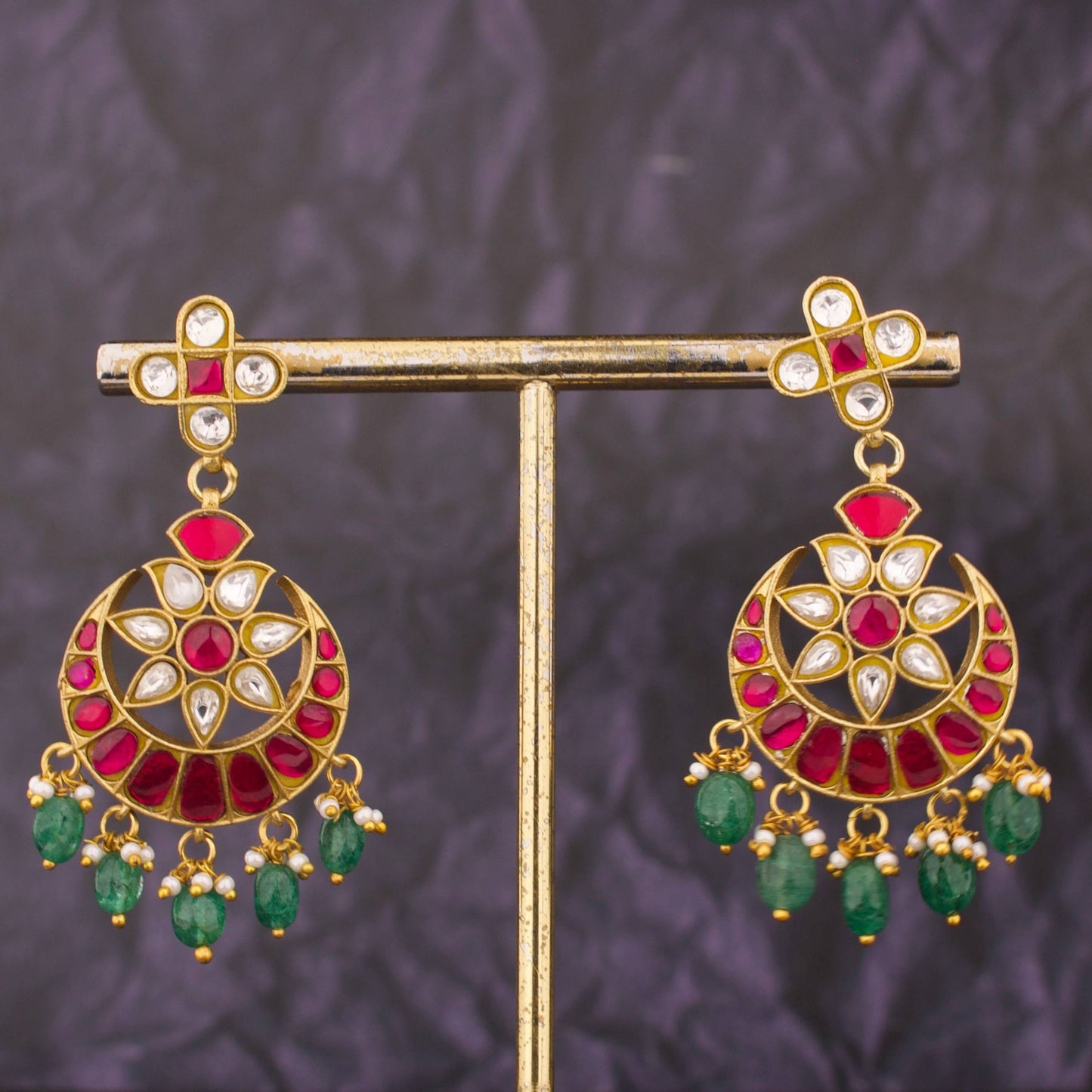 Floral Studded Jadau Kundan Chandbali Earrings