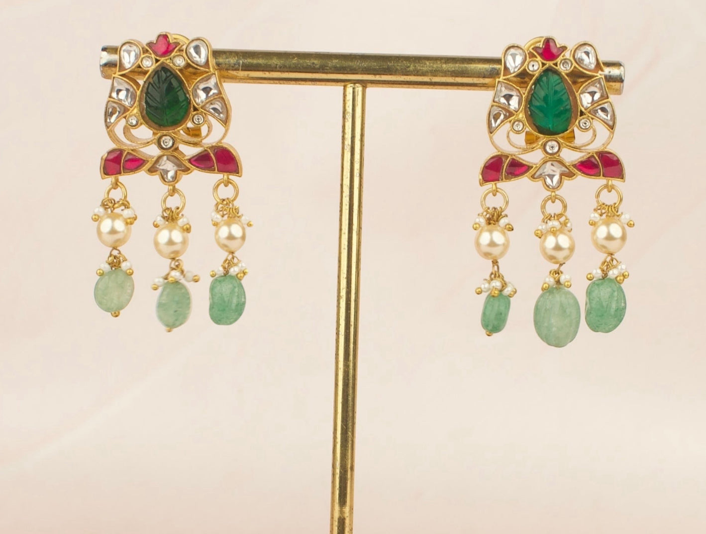 Unique Jadau Kundan Tops with Green Beads - DULHAN JEWELS