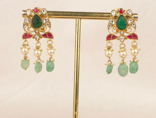 Unique Jadau Kundan Tops with Green Beads - DULHAN JEWELS