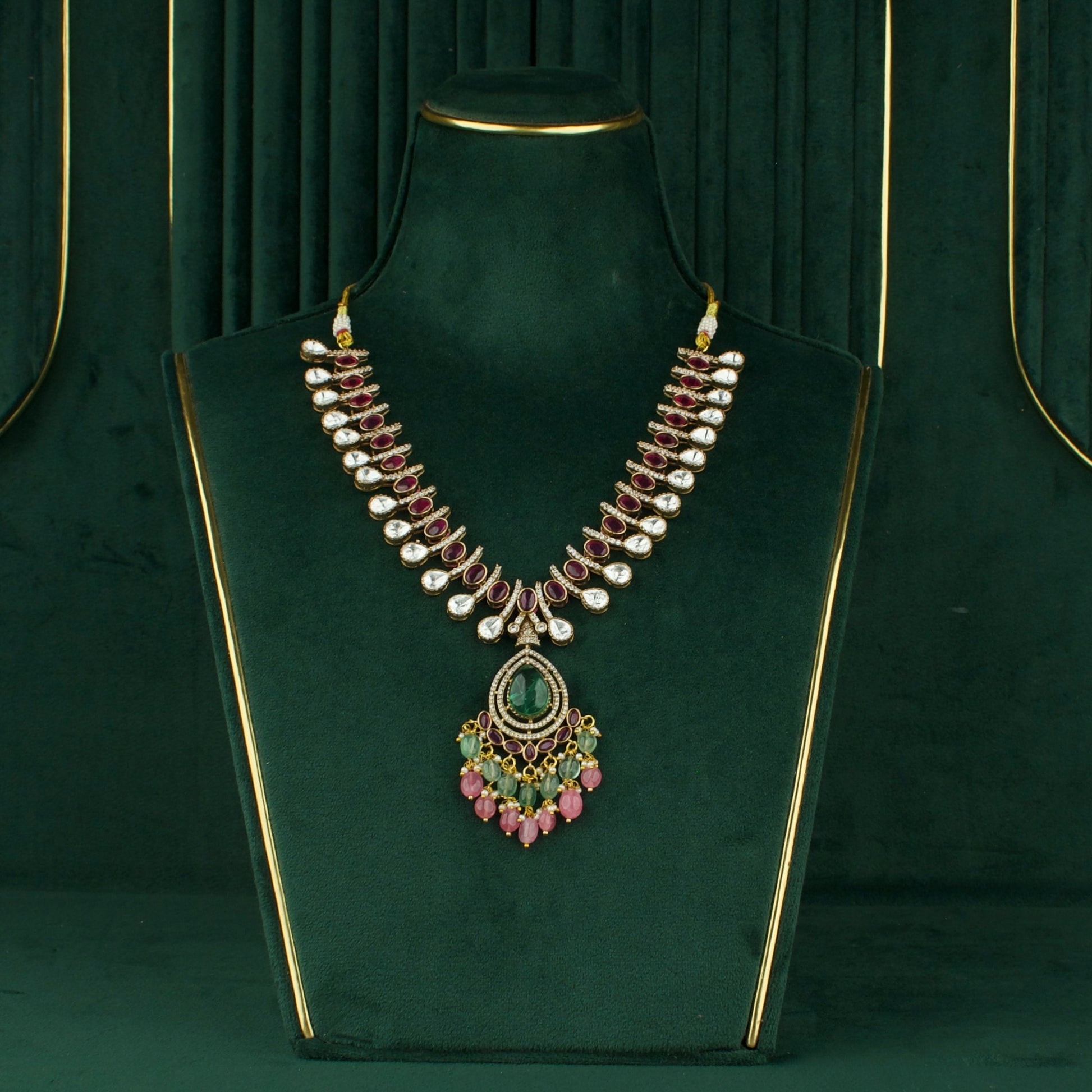 Victorian Polki Kemp Necklace With Matching Earrings by DULHAN JEWELS