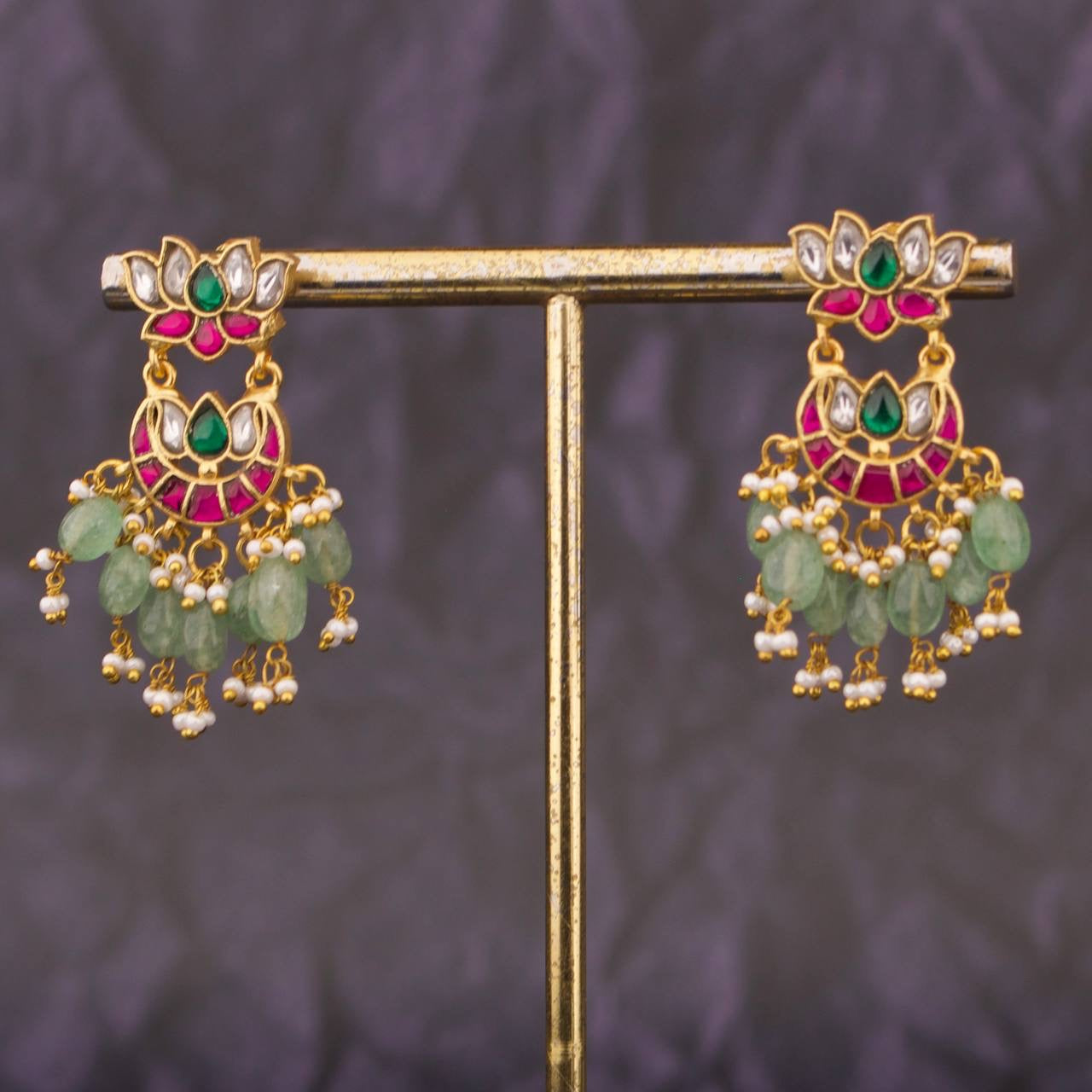 Classic Jadau Kundan Studded Chandbali Earrings With Hangings