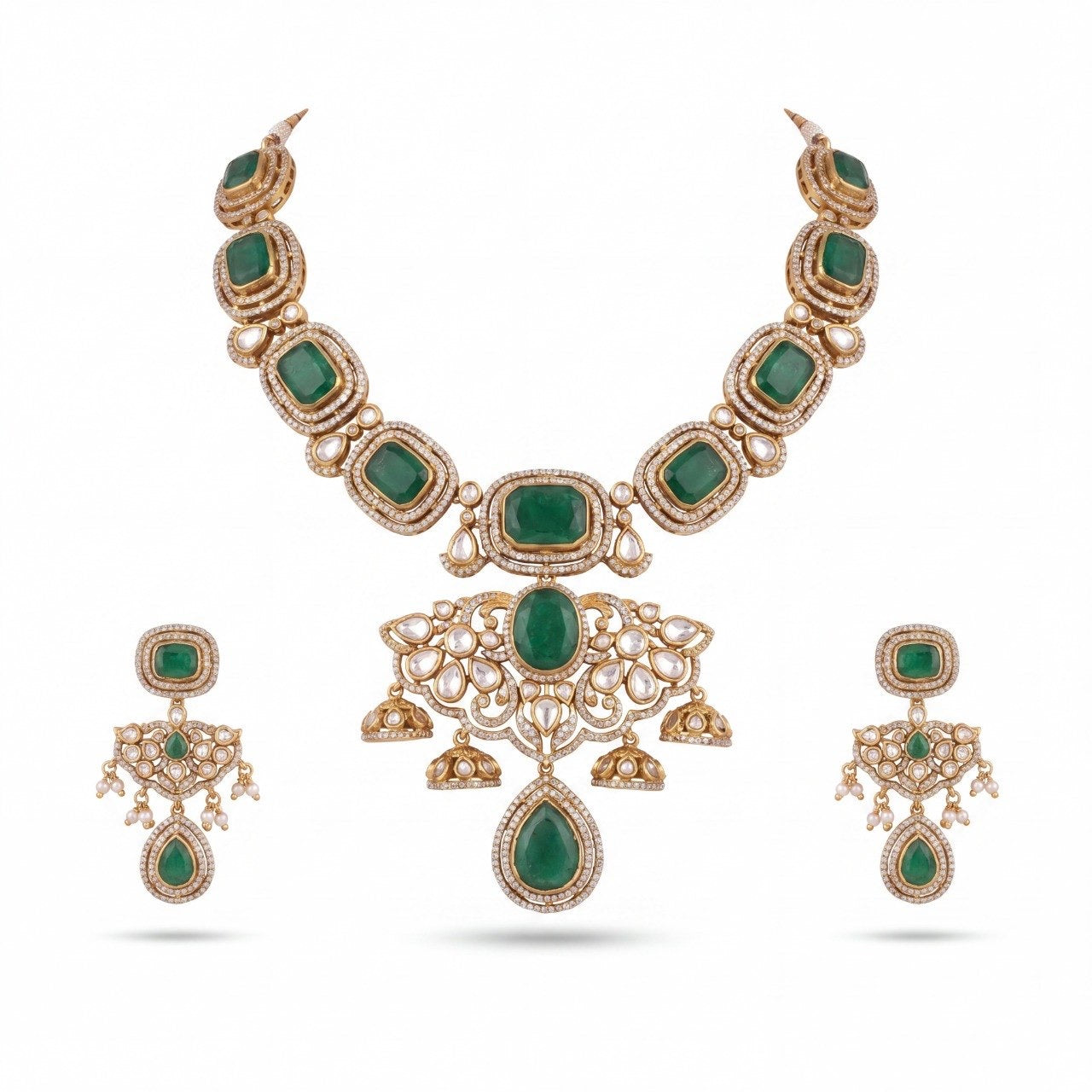 Royal Elegance Polki Victorian Short Necklace with Matching Earrings
