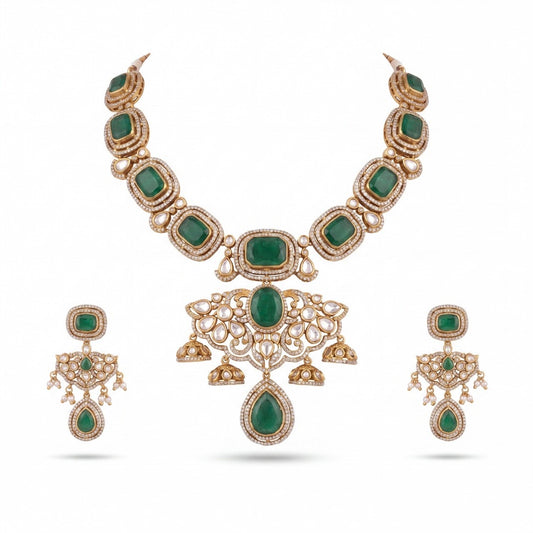 Royal Elegance Polki Victorian Short Necklace with Matching Earrings