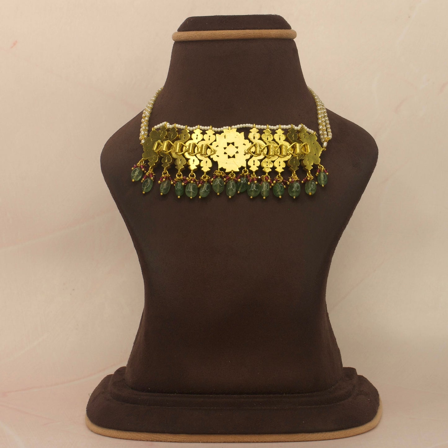 Multi kundan stones jadau choker with pearl strings