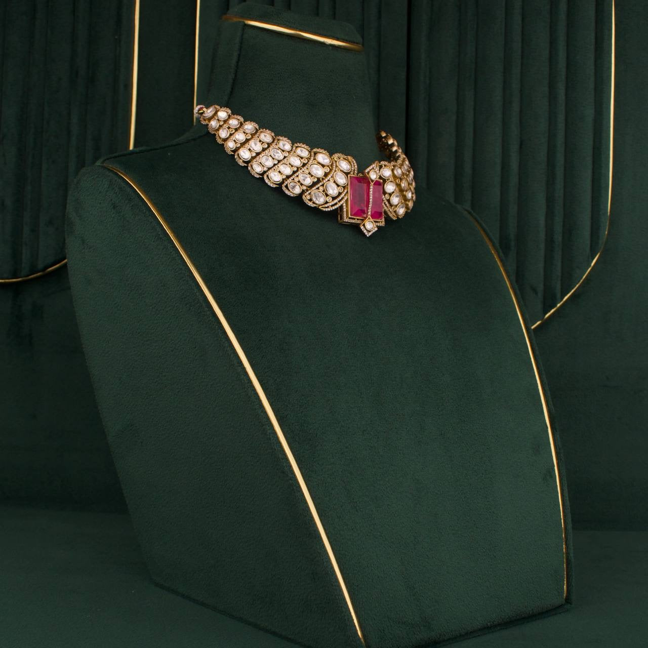 Premium Victorian Choker Set With Matching Earrings