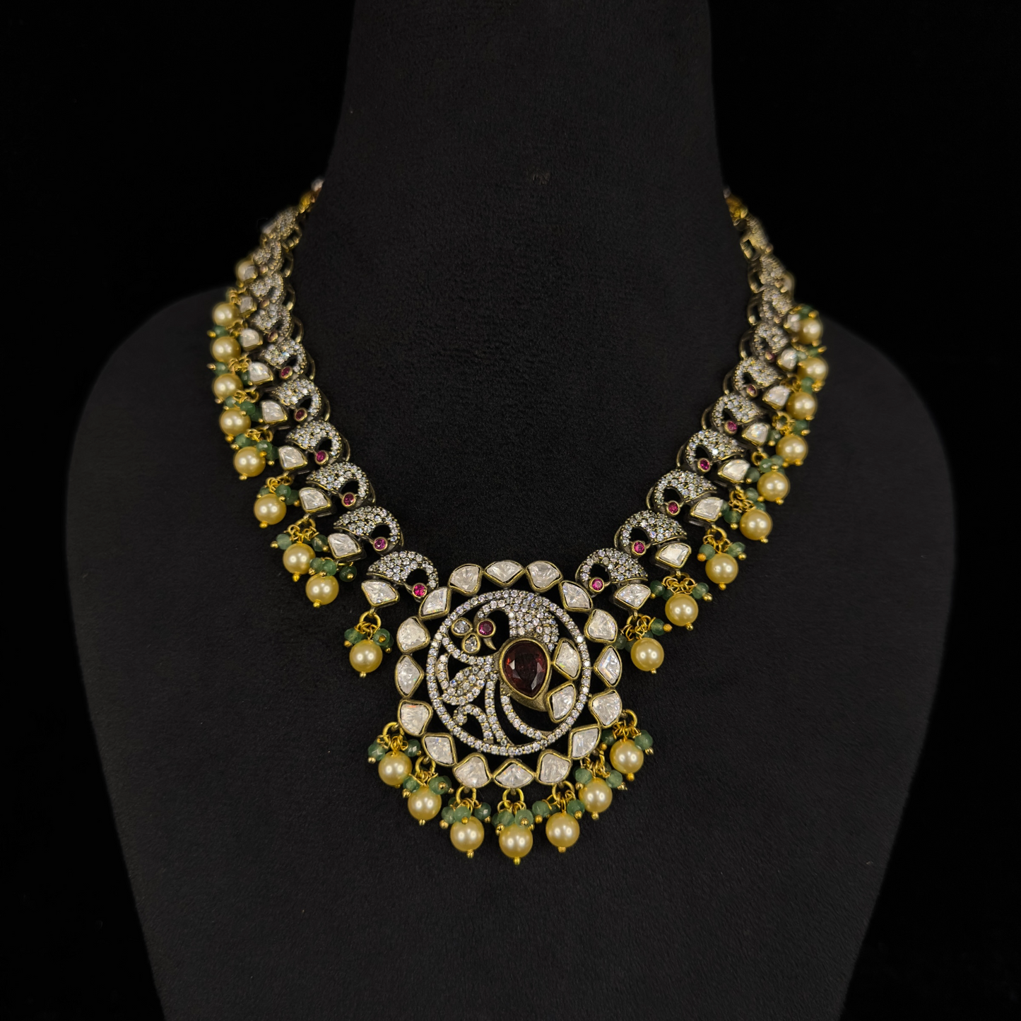 Victorian Moissanite Peacock Necklace with earrings